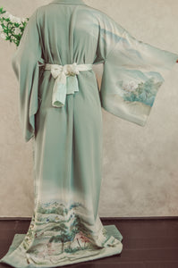 Once upon a time 80s Hand Painted Landscape Kimono Robe