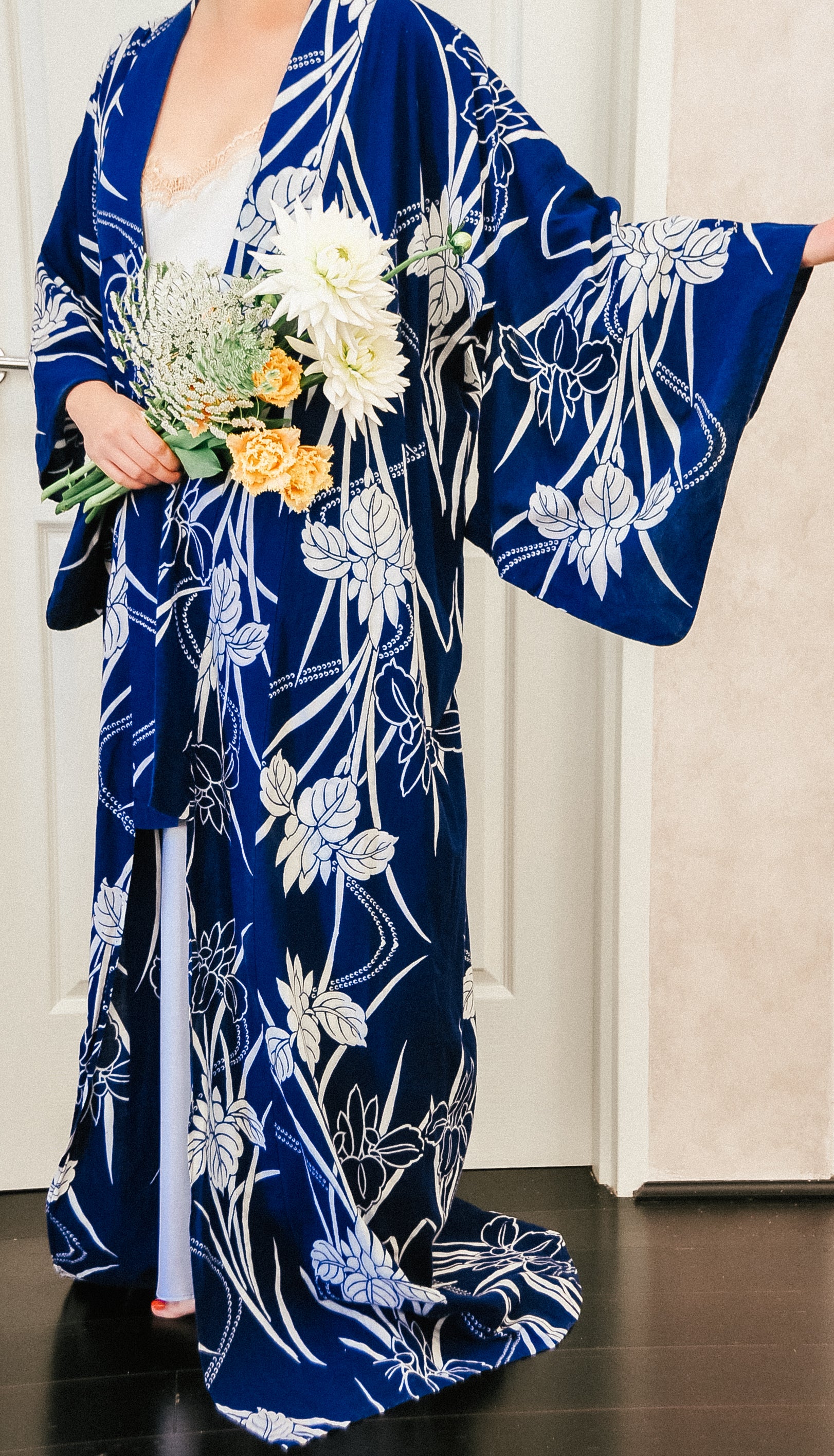 Fleur de Lis Shobu Iris Vintage Cotton Yukata Kimono