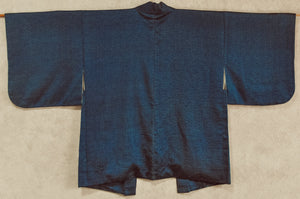 Sapphire Wave Vintage Textured Silk Kimono Jacket