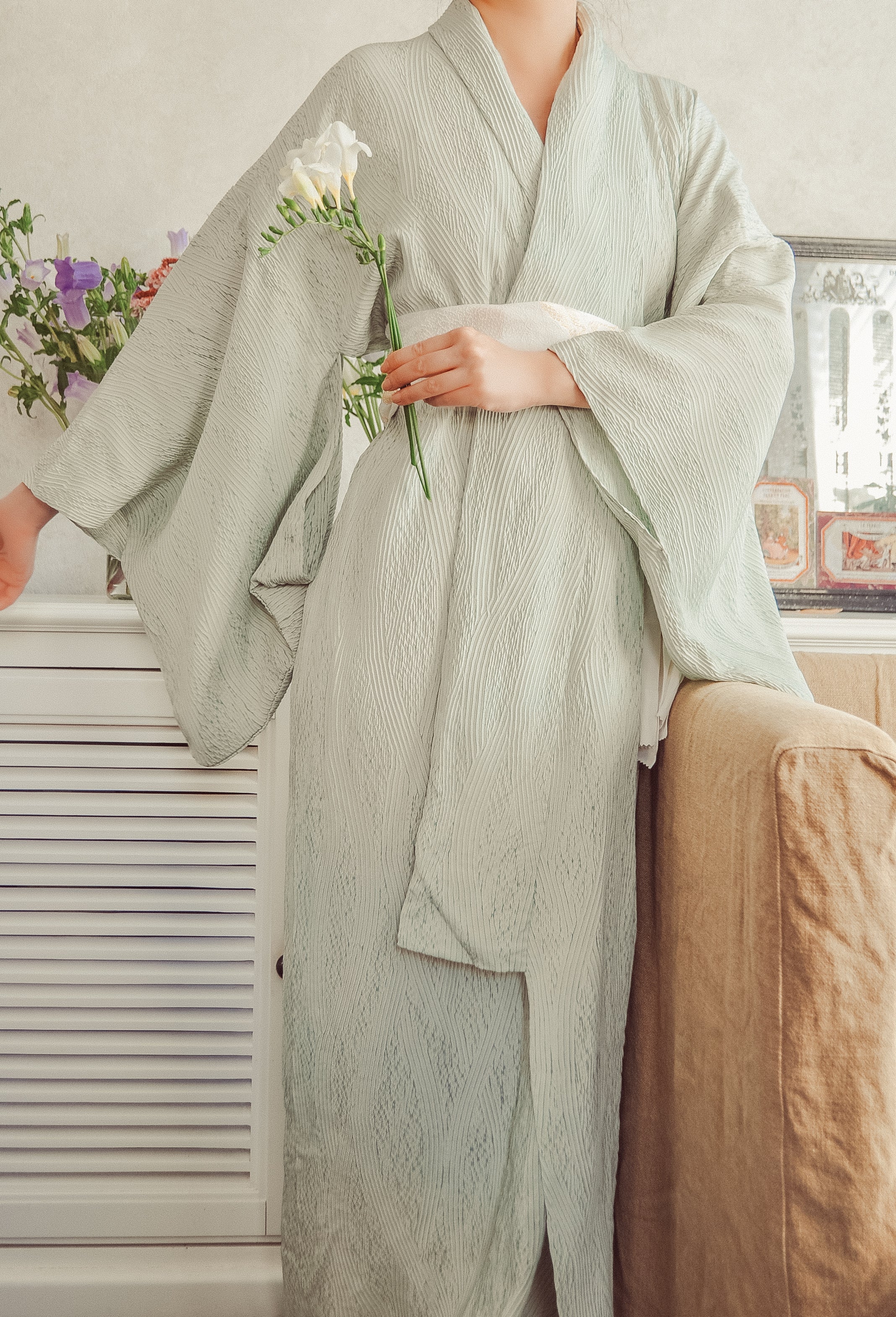 Sea Smoke Full Wave Tucked 80s Vintage Kimono Robe