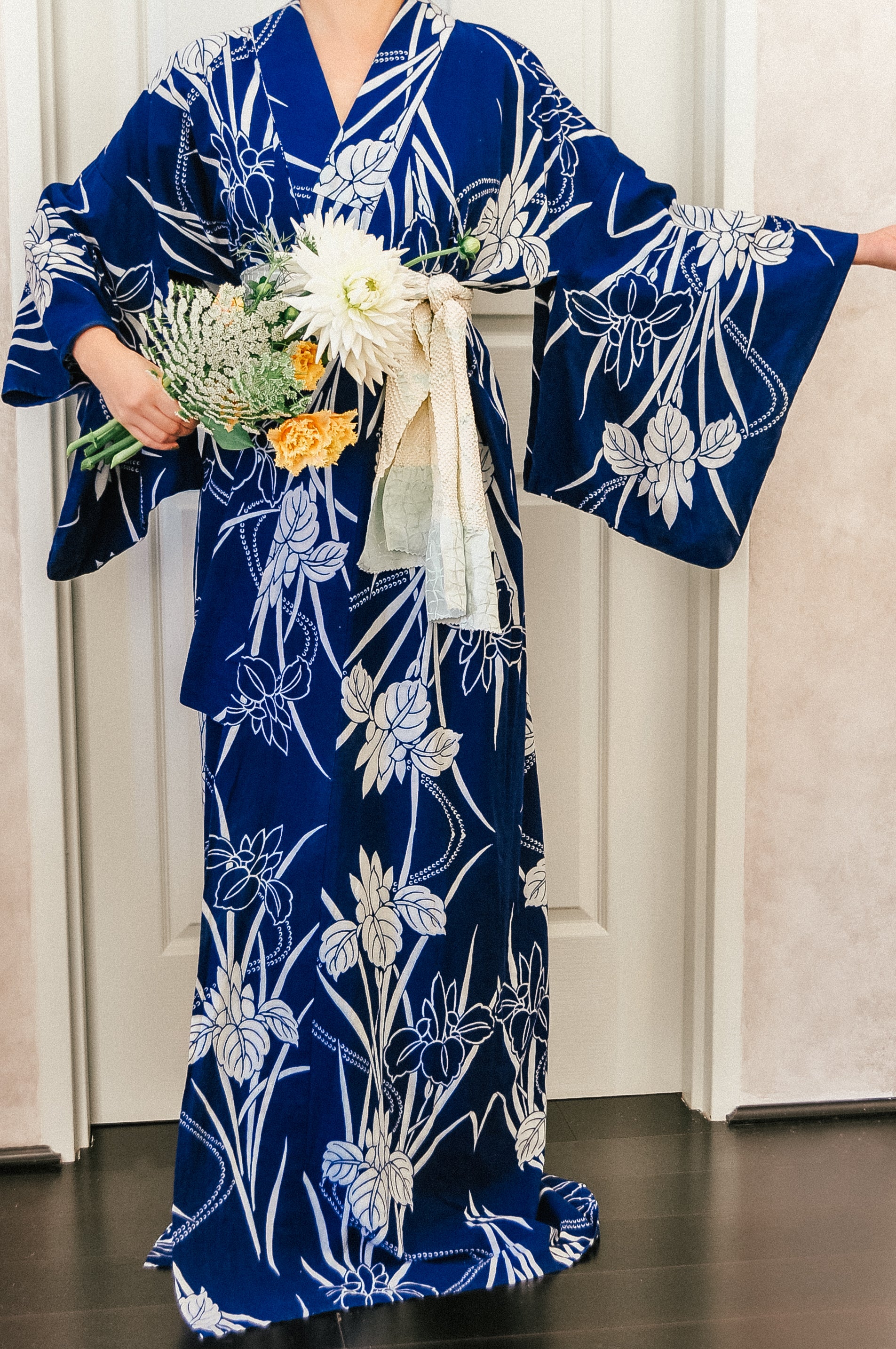 Fleur de Lis Shobu Iris Vintage Cotton Yukata Kimono