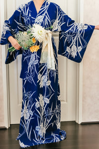 Fleur de Lis Shobu Iris Vintage Cotton Yukata Kimono
