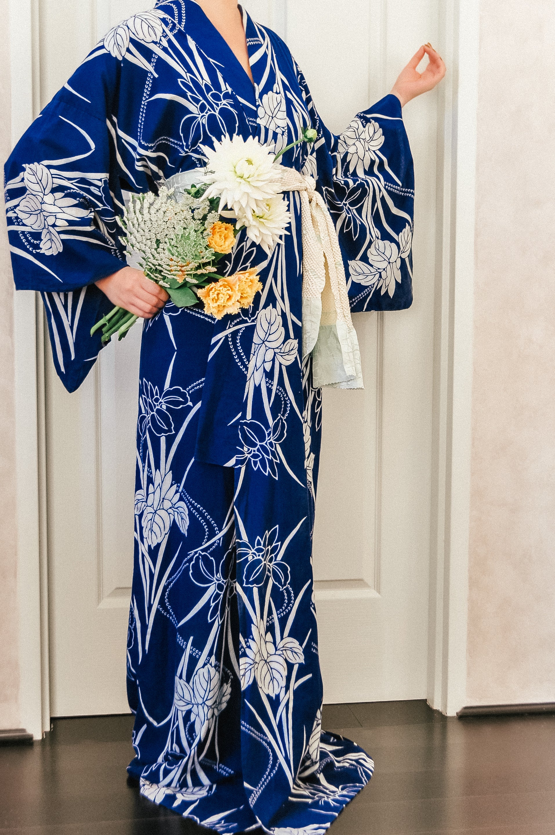 Fleur de Lis Shobu Iris Vintage Cotton Yukata Kimono