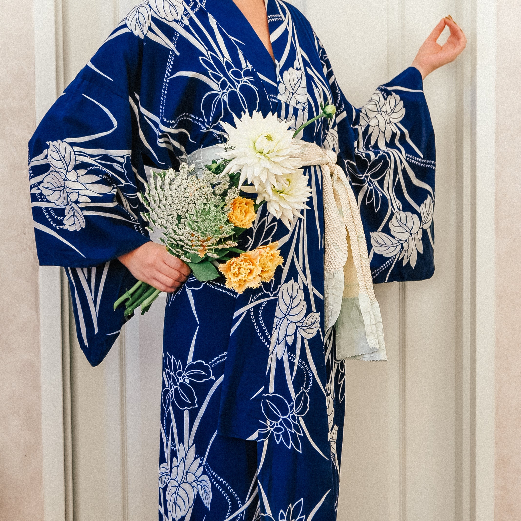 Fleur de Lis Shobu Iris Vintage Cotton Yukata Kimono