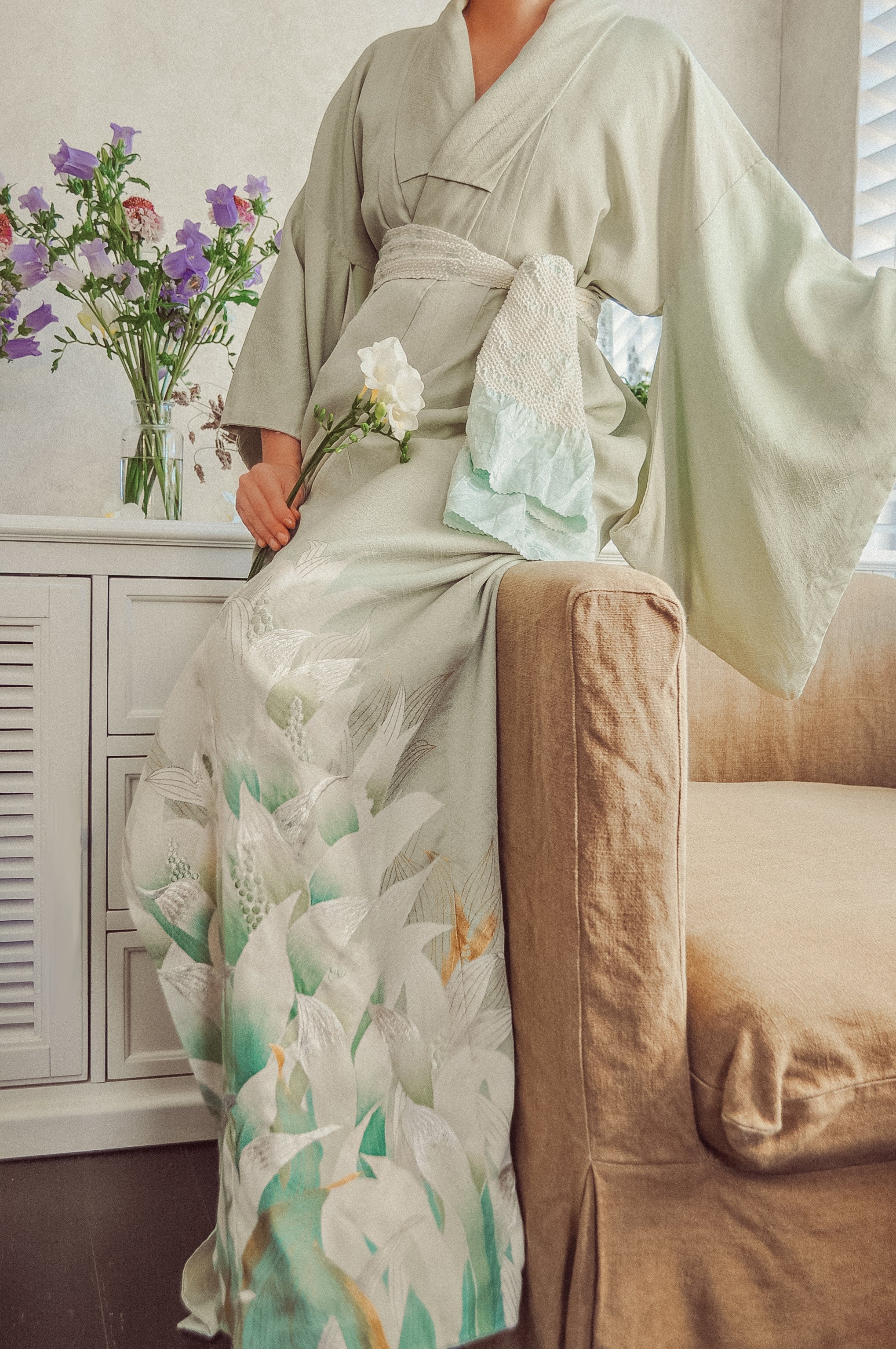 Summer of Kyoto 60s Textured Viscose Embroidery Vintage Kimono Robe