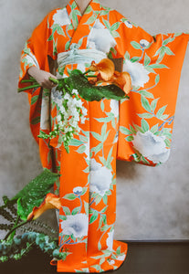 Haku Rakuten Camellia Pattern Jacquard Vintage Kimono