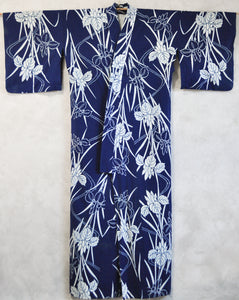 Fleur de Lis Shobu Iris Vintage Cotton Yukata Kimono