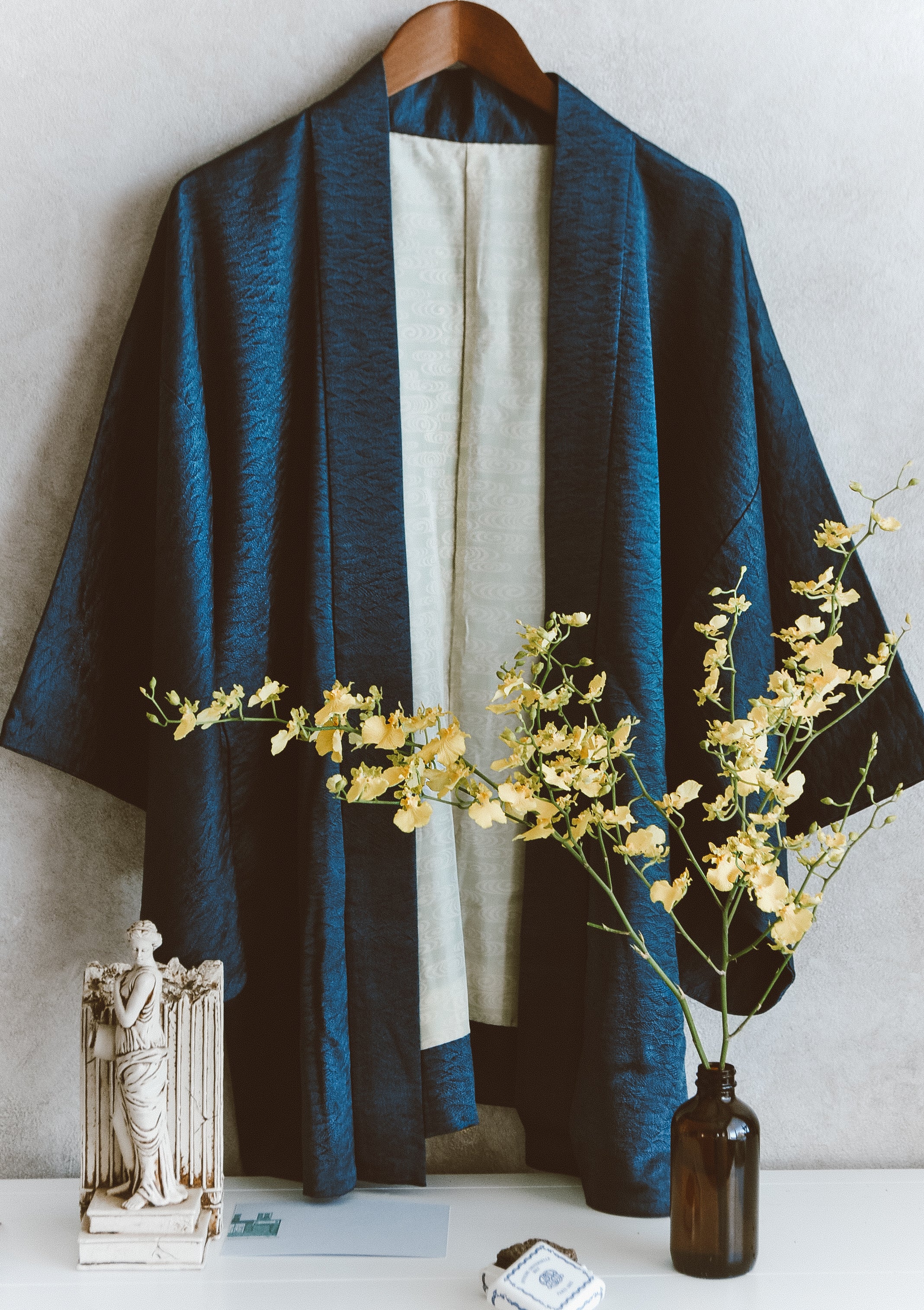 Sapphire Wave Vintage Textured Silk Kimono Jacket