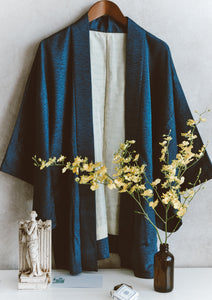Sapphire Wave Vintage Textured Silk Kimono Jacket
