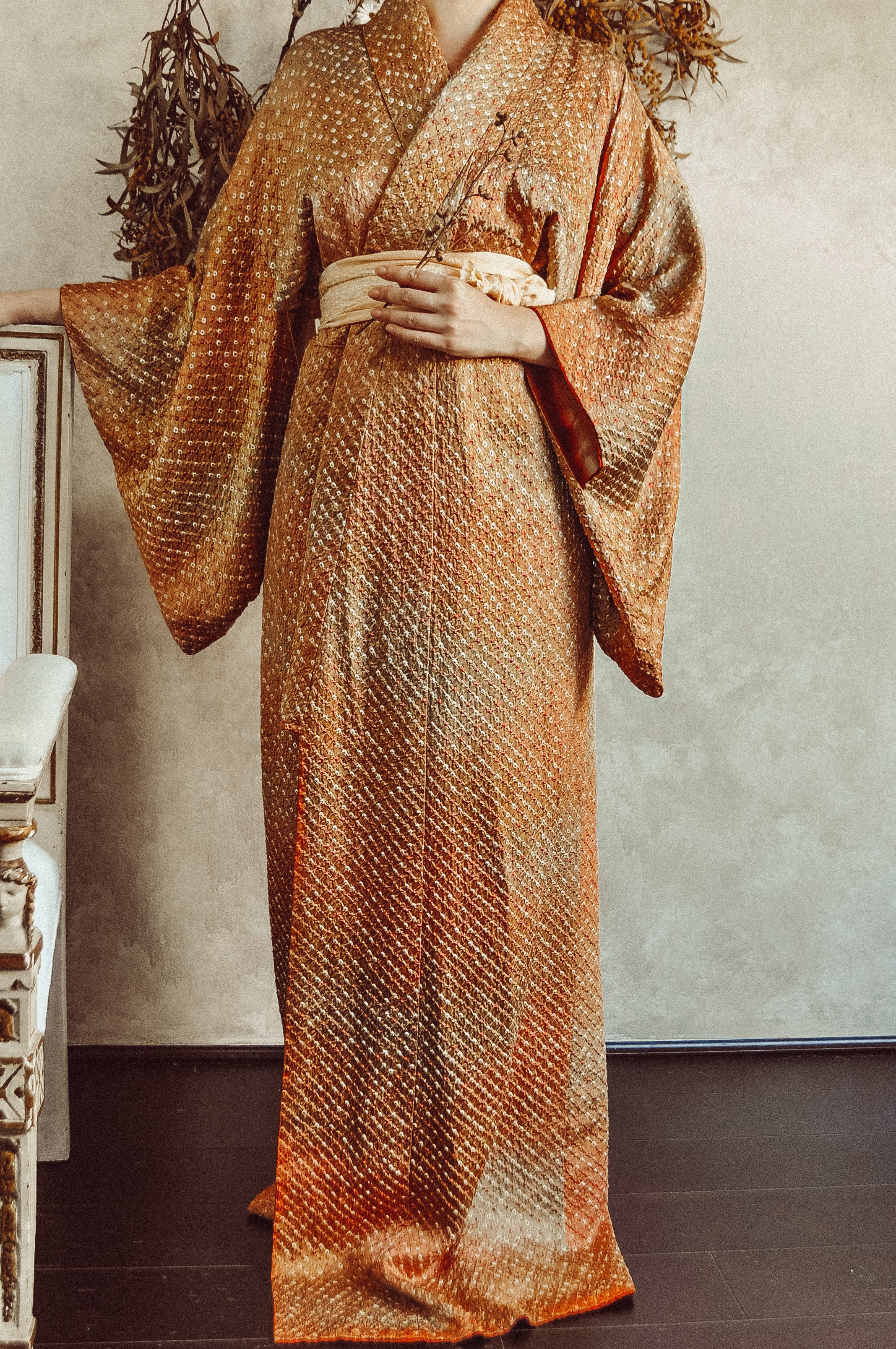 Blessed with Stars Full Shibori 60s Vintage Silk Kimono Robe