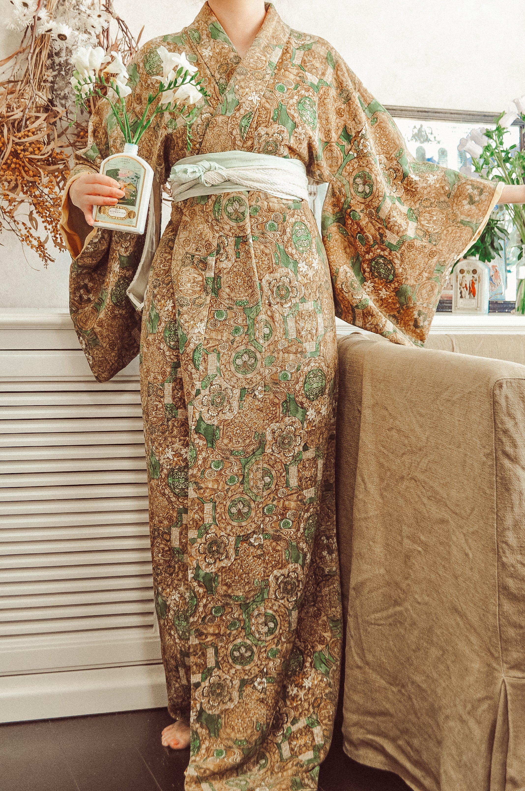 Emerald Starlight Print 80s Vintage Kimono Robe
