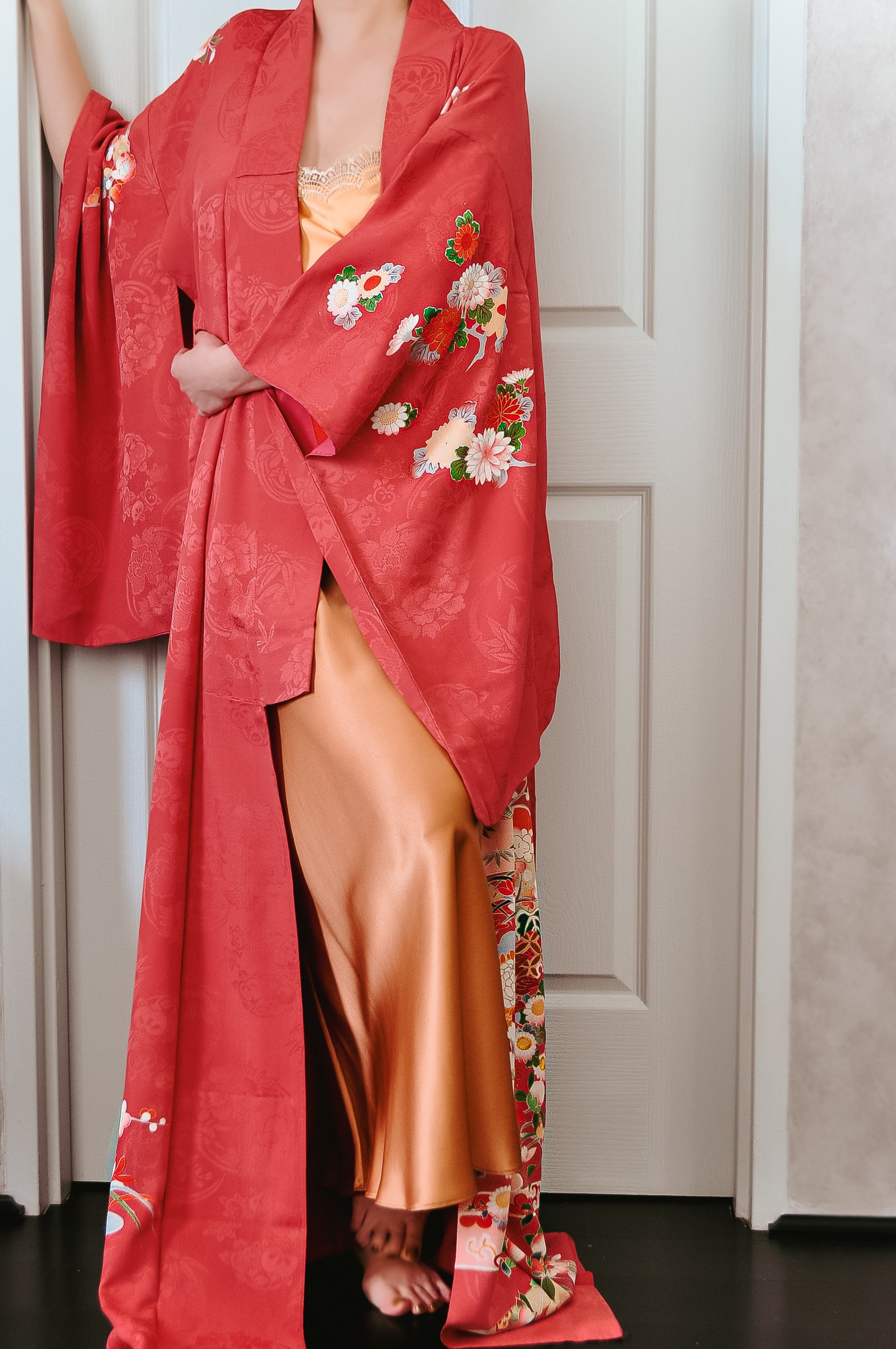 Rosy Cloud Antique Silk Vintage Kimono Robe