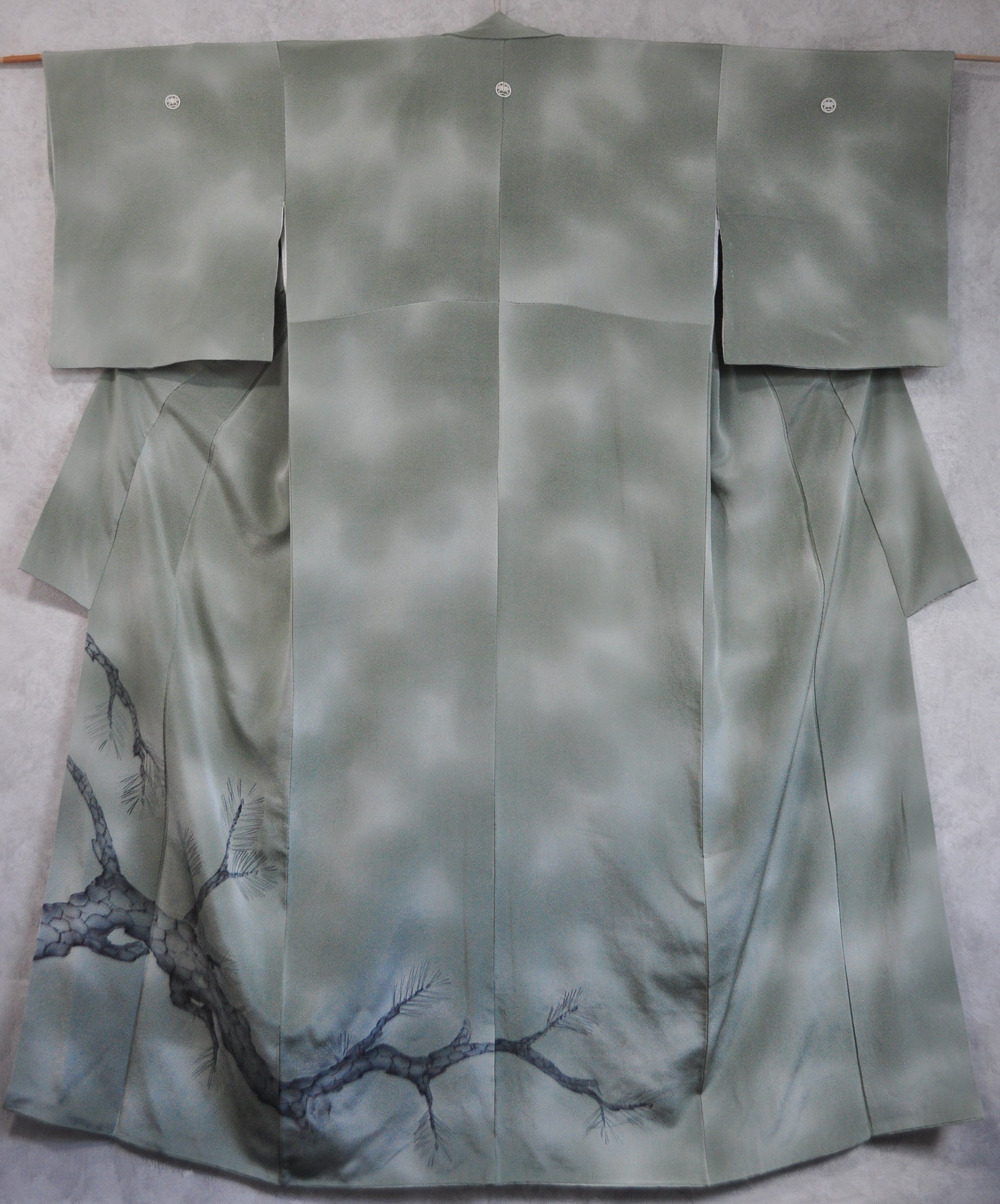 Pine in the Mist Sasa Bamboo Kamon Hand painted Tomesode Vintage Kimono Robe