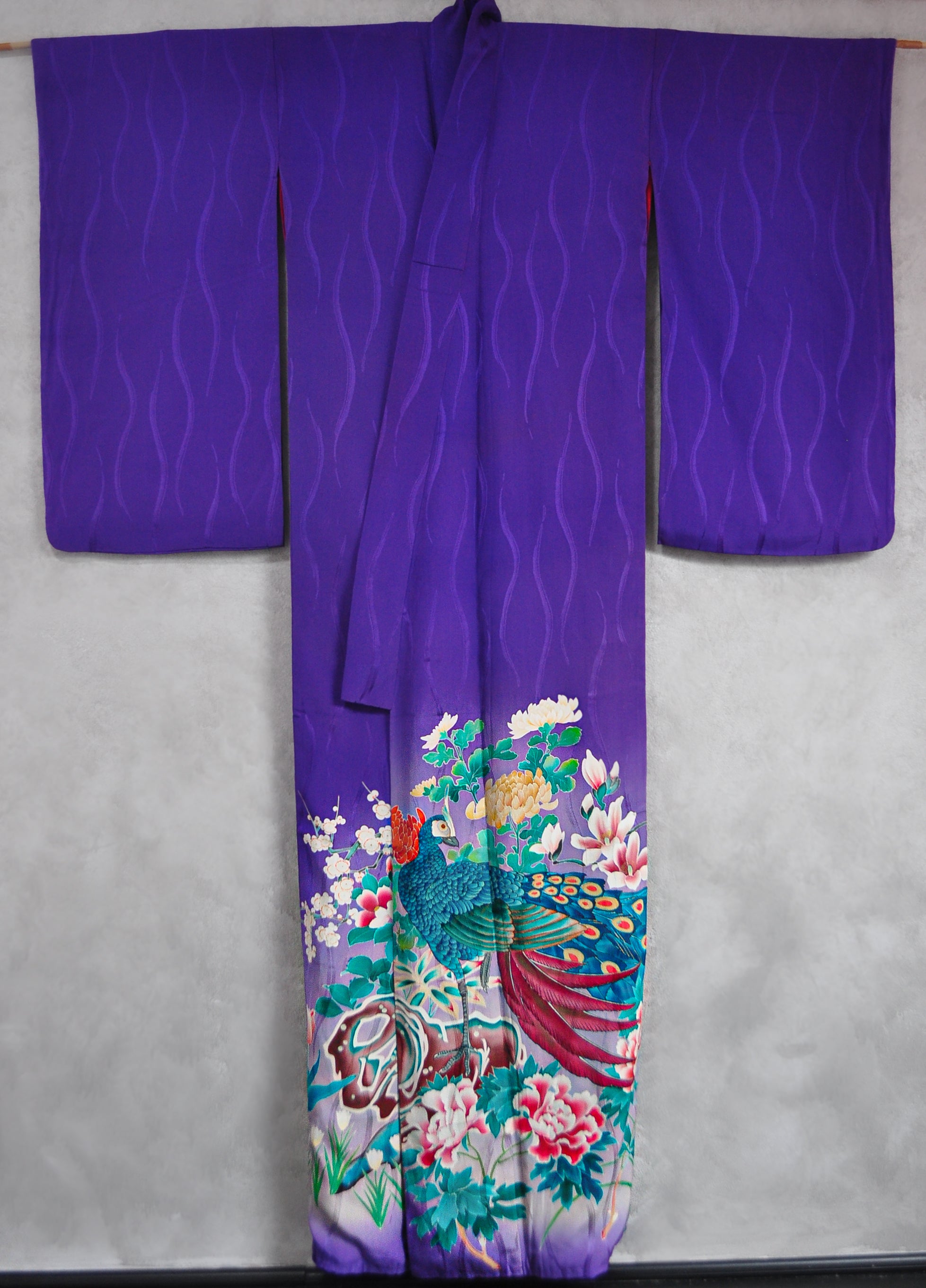 Magnificent Lovebirds Antique Katabami Kamon Vintage Kimono