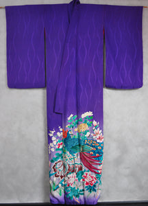 Magnificent Lovebirds Antique Katabami Kamon Vintage Kimono