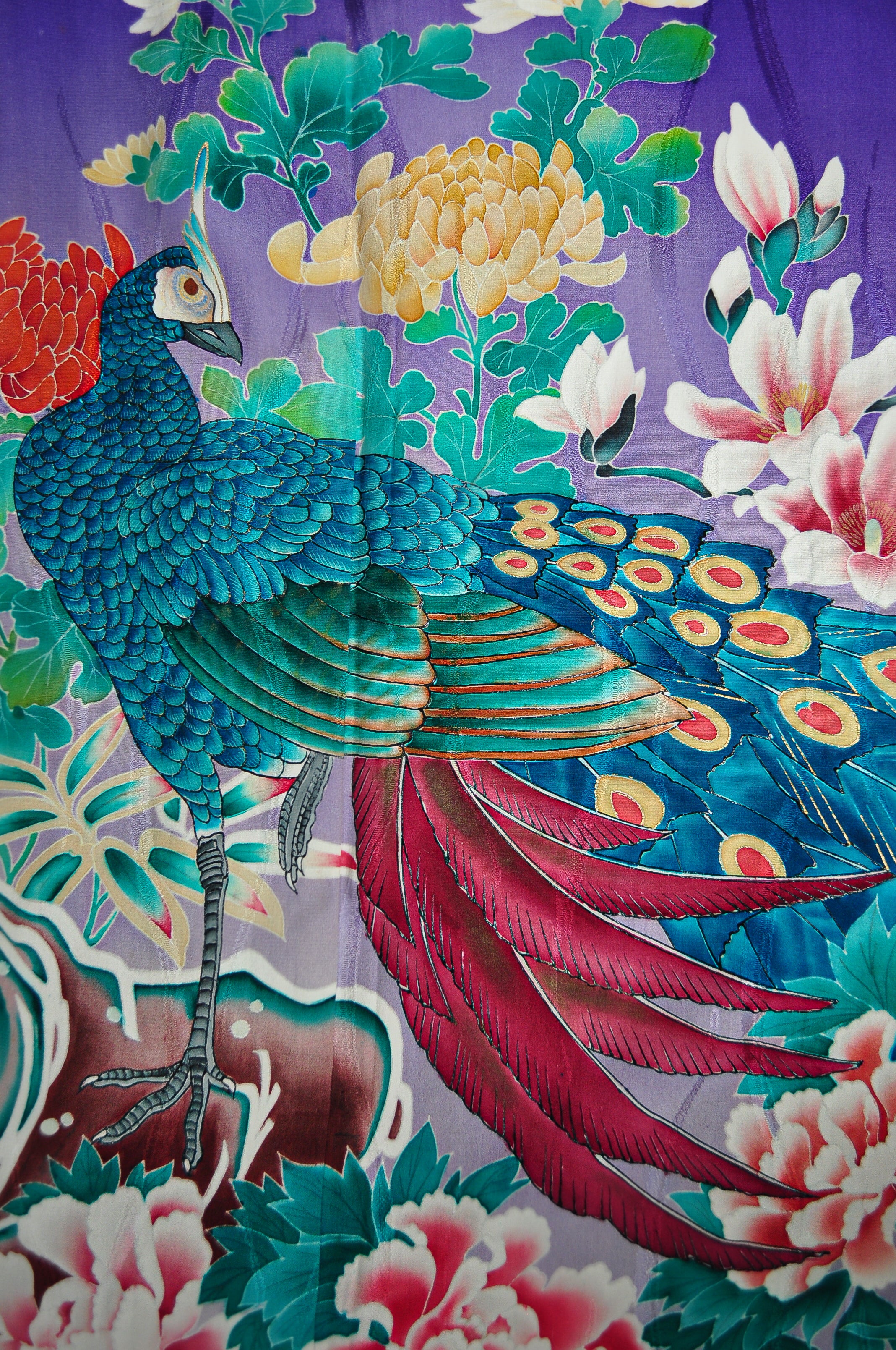 Magnificent Lovebirds Antique Katabami Kamon Vintage Kimono