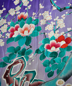 Magnificent Lovebirds Antique Katabami Kamon Vintage Kimono