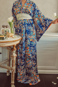 Jardin Bleu 70s Vintage Silk Kimono Robe