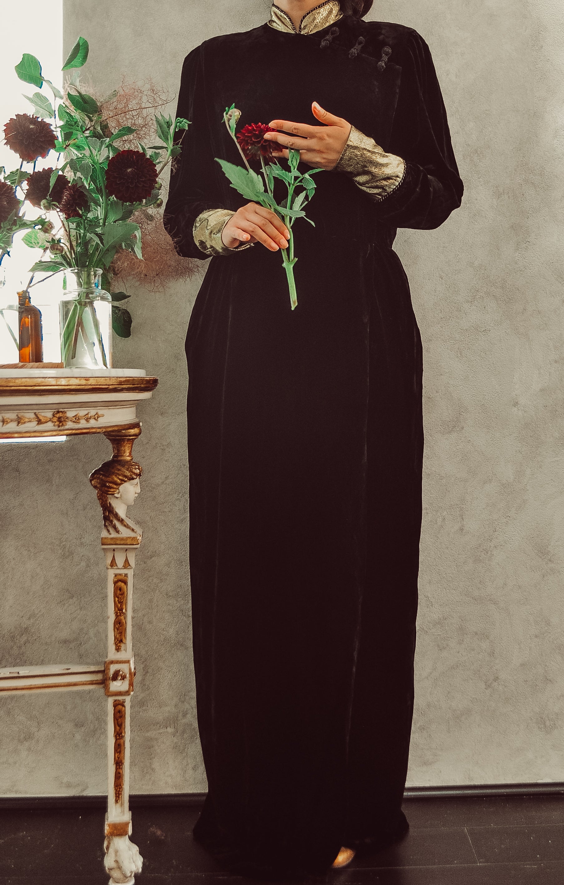 High Sea by Moonlight Vintage Mandarin Collar Velvet Wrap Dress