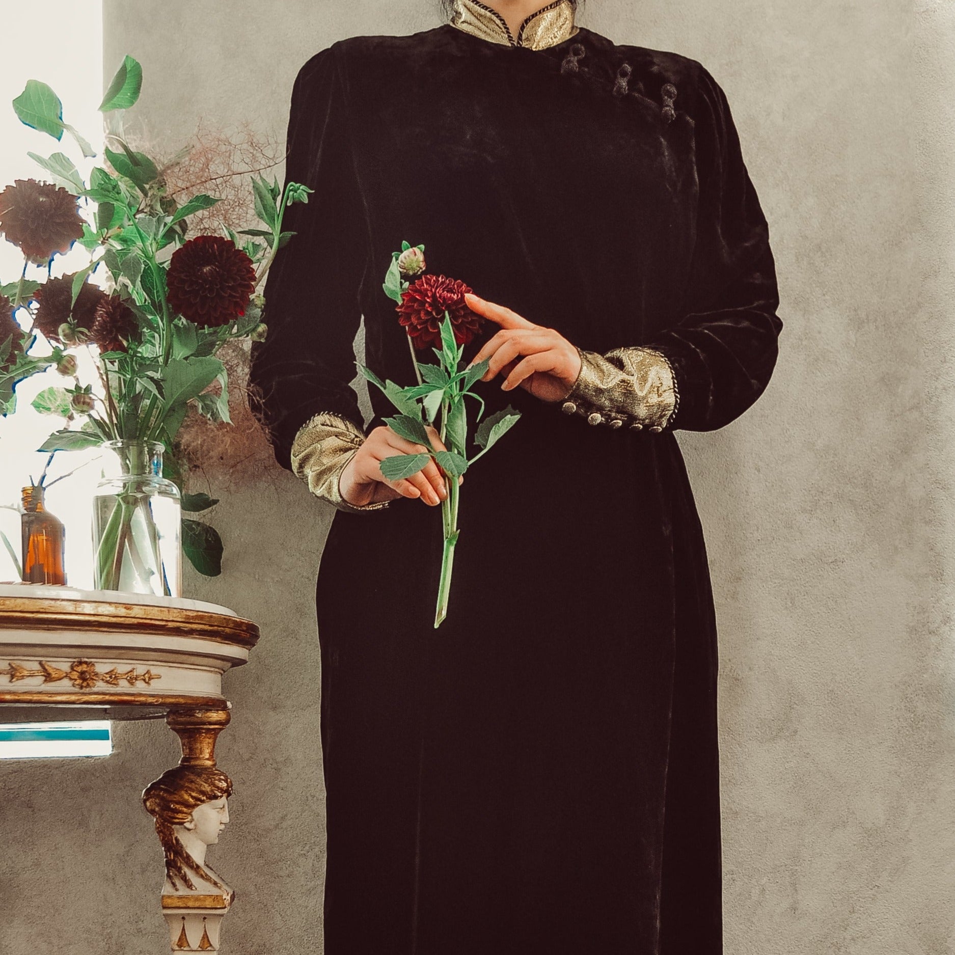 High Sea by Moonlight Vintage Mandarin Collar Velvet Wrap Dress
