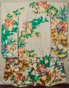 Les prairies fleuries 70s Vintage Furisode Kimono Robe