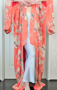Kirishima Azalea Antique Rinzu Silk Damask Vintage Kimono