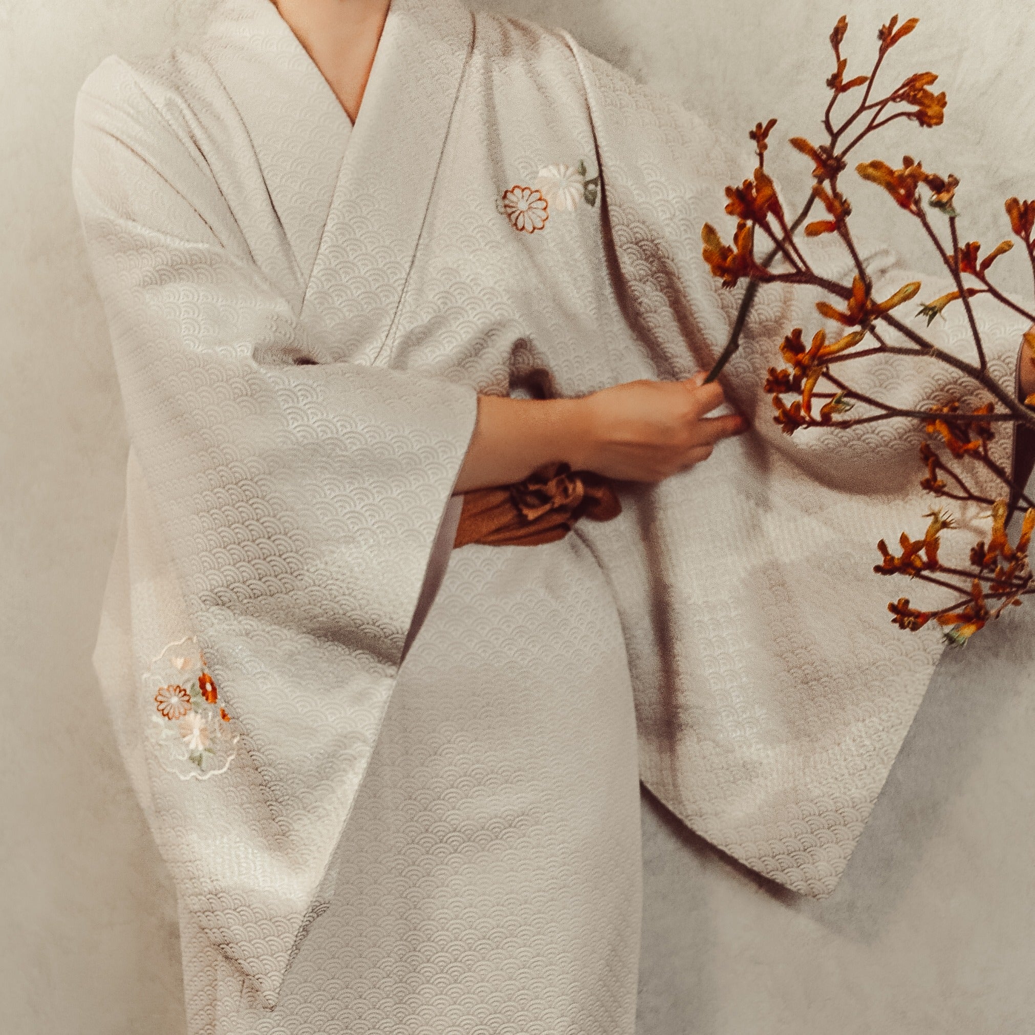 Moonlight over Snow Vintage Textured Silk Kimono Robe